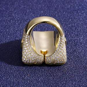 <b>24K</b> <b>Gold</b> Plated Letter A Cocktail <b>Ring</b> With Micro Pave Cubic Zirconia Emerald Cut Stones Mens Hiphop Party Jewelry for Sale - Product Image 5