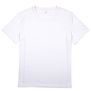 T-shirt en coton blanc à manches courtes et col rond pour homme, coupe classique, couleur unie, tissu tricoté respirant - Product Image 1