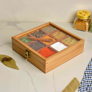 Boîte à épices en bois avec couvercle, organisateur à 7 compartiments, boîte à épices ronde en bois avec cuillère - Product Image 3