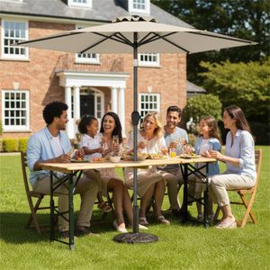 Ombrellone a manovella inclinabile da 2,3 m con gambe regolabili, base in resina resistente in 3 pezzi, set da patio per picnic, giardino o campeggio - Product Image 4