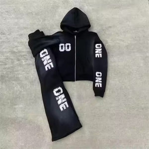 Conjunto de Sudadera con Capucha y Pantalones Acampanados para Hombre, Estilo Deportivo, Unisex, Lavado Ácido, Ropa Urbana - Product Image 4