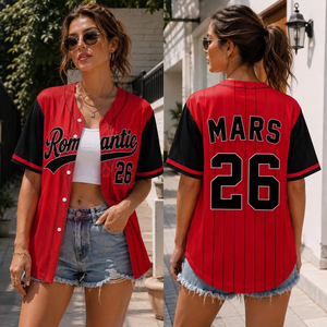 Camiseta de Béisbol Romántica para Hombre, Roja a Rayas, Manga Corta, Transpirable, Cierre de Botones, Nombre y Número Personalizados 26 - Product Image 3