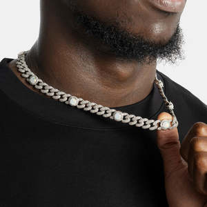 สร้อยคอโอปอล มอยส์ซาไนต์ แบบ Cuban Link ประดับเพชร VVS1 สี D ชุบทองคำขาว - Product Image 2
