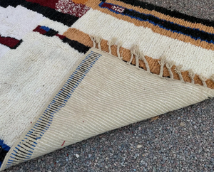 Tapis marocain noué à la main en laine blanche multicolore, écologique, antidérapant, à franges, à poils moyens, pour salon - Product Image 3