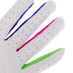 Guantes de golf blancos con dedos rosas y coloridos, antideslizantes, transpirables, de microfibra, unisex, con cierre de tirar. - Product Image 4