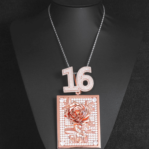 Pendentif personnalisé en argent moissanite en forme de rose, collier hip-hop serti de pierres, bijou de luxe pour homme et femme, cadeau - Product Image 3