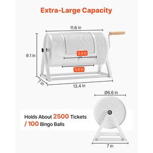 Attrezzatura per Fiere: Tamburo Gira Biglietti da Lotteria Rinforzato da 11.6'' x 6.6'' con Capacità per 2500 Biglietti e 100 Palline da Ping Pong - Product Image 2
