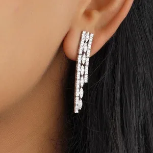 Pendientes de Diamantes Naturales de 1.28ct, Diseño de Cascada, Oro de 14k, Línea Triple, Largos - Product Image 4