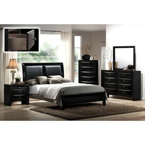 Comodino Contemporaneo a 2 Cassetti con Vassoio Portagioie, 1 Pezzo, in Legno Massello, Finitura Nera, per Camera da Letto - Product Image 5