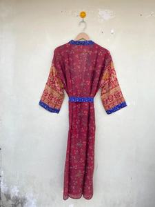 Bata Kimono Floral Roja Y Azul | Vestido Kimono | Bata Cárdigan Floral Para Mujer - Product Image 6