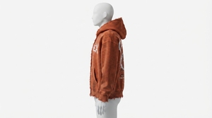 <b>Men's</b> Rust <b>Orange</b> Distressed <b>Hoodie</b> Oversized Heavyweight Cotton Fleece Graphic Pullover Streetwear Sweatshirt Custom Logo - Product Image 3
