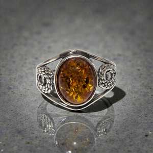 Baltic Amber Sterling Silver <b>Ring</b> Unisex Chunky Natural Amber Stone <b>Ring</b> For Men Women Statement Jewelry - Product Image 1