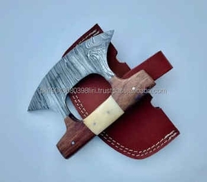 Cuchillo para Pizza de Acero de Damasco Hecho a Mano de Alta Calidad con Mango de Madera y Funda de Cuero - Product Image 3