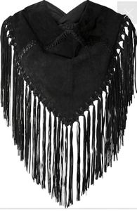 Black Fringe Leather Shawl Scarf Solid Color Long Breathable Windproof Women's Wrap Multifunctional Winter Adult Wear - Product Image 4