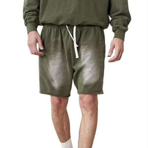 Shorts pour hommes en coton 100% de haute qualité, effet délavé numérique, motif uni, décontracté, sport, streetwear, taille élastique, séchage rapide - Product Image 1
