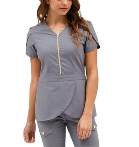 Women's Classic Medical Scrubs Nurse Uniform Summer Spandex Short Sleeve Washable Customized Set Hospital Scrubs - Product Image 2