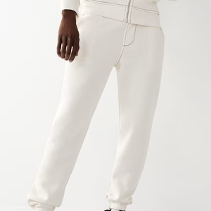 Men's White Cotton Sweatpants Elastic Waist Casual Joggers Side Pockets Lightweight Knitted Breathable Eco-Friendly Worsted - Product Image 3