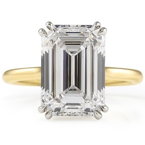 Anillo de compromiso de lujo con diamante cultivado en laboratorio de corte esmeralda de 6.04 quilates, solitario de oro bicolor con 8 garras, anillo de diamante suelto certificado por IGI - Product Image 4