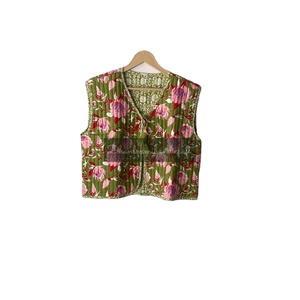 Women's Vaist Coat Quilted Cotton <b>Jacket</b> With Lace Decoration Handmade Floral Print Winter Short Coat Reversible <b>Hippie</b> Style - Product Image 1