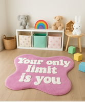 Tapis en laine tufté à la main contemporain, tapis moderne minimaliste à bords ondulés roses pour le salon, la chambre à coucher, décoration de sol