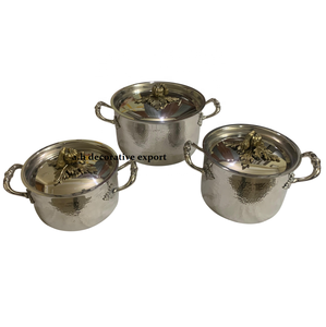 Poêles et casseroles en acier inoxydable écologiques de luxe avec couvercle antique doré, finition martelée, batterie de cuisine élégante pour la maison et les restaurants - Product Image 4