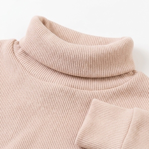 Ensemble élégant deux pièces : haut en tricot côtelé beige brodé à col rond et pantalon long - Product Image 2