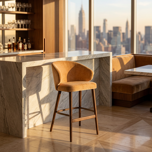 Modern Velvet Bar <b>Stool</b> With Wood Frame Midcentury Design For Home Bar - Product Image 5