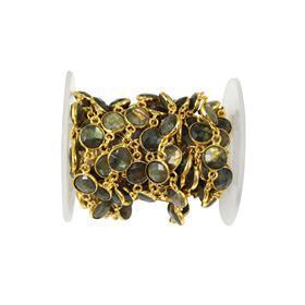 18k Gold Plated Round Shape <b>Labradorite</b> Gemstones Bezel Set Connector Sterling Silver Chain - Product Image 3