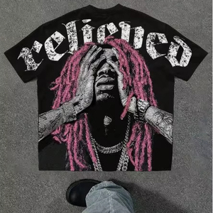T-shirt d'été surdimensionné et ample pour homme, 100 % coton de haute qualité, prêt-à-porter, imprimé sérigraphié Têtes de mort, respirant - Product Image 1