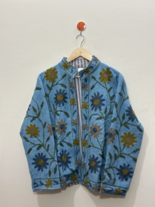 Maaunique Blue Hand Embroidered <b>Velvet</b> Floral One Size Unisex Casual Winter TNT Suzani <b>Quilted</b> Jacket Breathable Eco-Friendly - Product Image 1