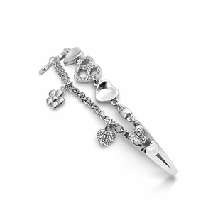 925 Sterling Silver Heart <b>Charm</b> <b>Bangle</b> Women Cubic Zirconia Micro Insert Inlay Romantic Fashion Jewelry High Polish Gift - Product Image 1