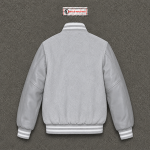 Blouson universitaire gris clair pour homme, style streetwear tendance, mode premium légère, col décontracté, manches en PU, idéal pour l'automne - Product Image 6
