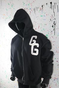 <b>Black</b> color Customized oversized heavy weight tight rib American sizing distress embroidered Cotton <b>fleece</b> hoodie Finer Threads - Product Image 3