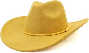 Chapeau de cowboy en laine jaune unisexe pour adulte, décontracté, pour l'extérieur, printemps-automne, 56-58 cm - Product Image 2