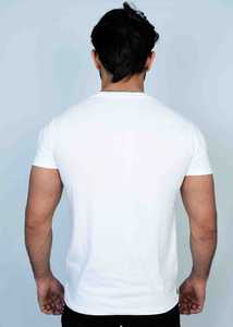 T-shirt en coton blanc pour homme, coupe ajustée, col rond, manches courtes, jersey uni, basique, décontracté - Product Image 4