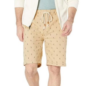 Shorts Bermuda en coton beige à imprimé géométrique pour homme avec cordon de serrage, taille mi-haute, séchage rapide, poches décontractées - Product Image 1