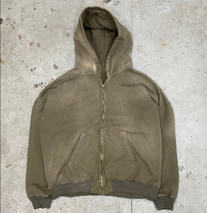 Sweat à capuche zippé surdimensionné pour homme en coton biologique, personnalisé par le fabricant, style streetwear, avec motif graphique, coupe courte, délavé à la pierre et effet soleil. - Product Image 5