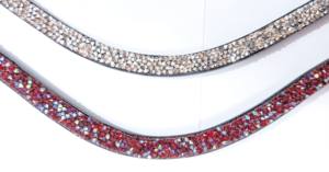 Sangle de tête en cuir plat et fin interchangeable avec incrustation de cristal de roche et système de fixation rapide auto-agrippant pour bridons - Product Image 2