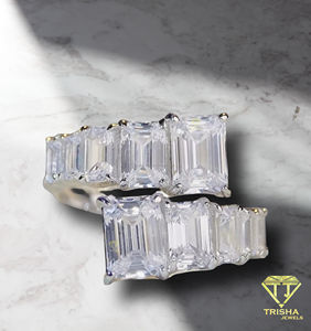 Elegant <b>Emerald</b> Cut Moissanite Diamonds <b>Ring</b> 925 Sterling <b>Silver</b> Baguette Stone Wedding Engagement <b>Ring</b> for Women - Product Image 2