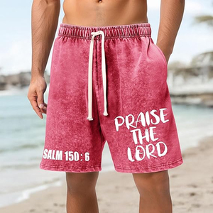 Custom Men's Sweat Acid Wash Casual Shorts Eco-Friendly 260 280 300 GSM Cotton Raw Hem <b>Drawstring</b> Screen Printing Logo Design - Product Image 2