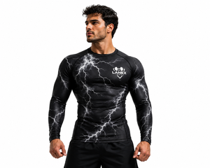 <b>Men's</b> Black Lightning <b>Compression</b> <b>Shirt</b> Long Sleeve Rash Guard Gym Fitness Workout Athletic Base Layer Performance Sportswear - Product Image 1