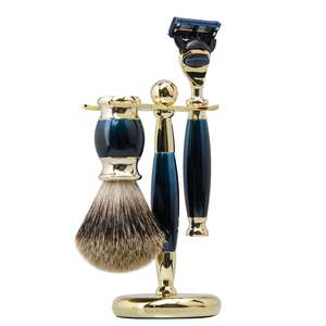 Ensemble de rasage de luxe pour homme, rasoir à 5 lames en acier inoxydable, brosse à barbe en poils de blaireau de haute qualité, support de rasage et savon - Product Image 4