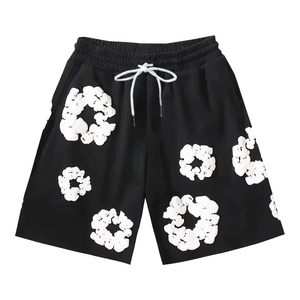 Shorts décontractés pour hommes en coton 100% teint en pièce, imprimé floqué, respirants, coupe streetwear, taille mi-haute avec cordon de serrage - Product Image 4