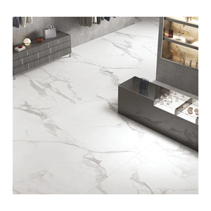Carrelage en porcelaine effet marbre blanc super brillant 1200x2400mm – Dalles de luxe en porcelaine marbre blanc pour revêtements de sol intérieurs haut de gamme - Product Image 1