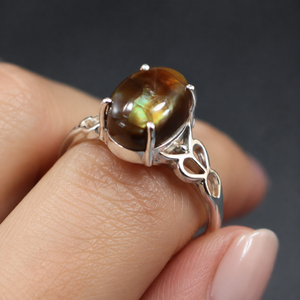 Bague en argent sterling 925 avec agate de feu mexicaine naturelle, bijoux faits à la main, ajustable, pour femmes - Product Image 1