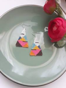Pendientes de Flores Ovalados con Cuentas Hechas a Mano, Diseño Geométrico Multicolor, Joyería, Arte, Artesanía, Fiesta - Product Image 2