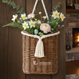 Handmade <b>Wicker</b> Storage <b>Basket</b> Rope <b>Handle</b> Hanging Design for Home Decor Laundry (Wholesale)-Viettimecraft Brand Hanoi Origin - Product Image 3