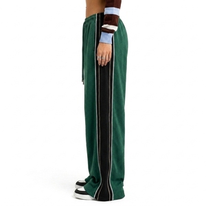 Custom Women's Contrast Side Stripe Panel Wide Leg <b>Trousers</b> Loose Fit Drawstring <b>Waist</b> Streetwear Fashion Pants - Product Image 3