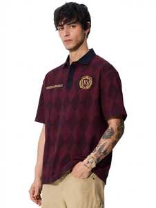ONETEN APPARELS Camisa polo unisex de manga corta con estampado argyle color granate, informal, para verano - Product Image 4