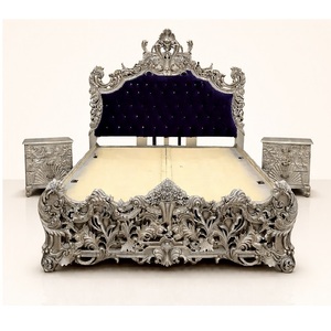 Muebles de Dormitorio Modernos de Lujo en Madera de Teca Plateada Tallada a Mano, Mesitas de Noche de Madera Tallada Plateada Desmontables, Tamaño Personalizado - Product Image 1